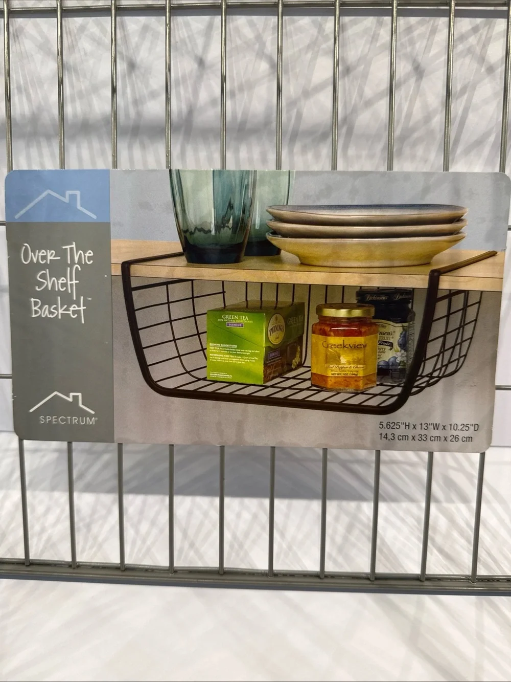 Spectrum Over-The-Shelf Wire Basket -under a shelf additional storage organizer